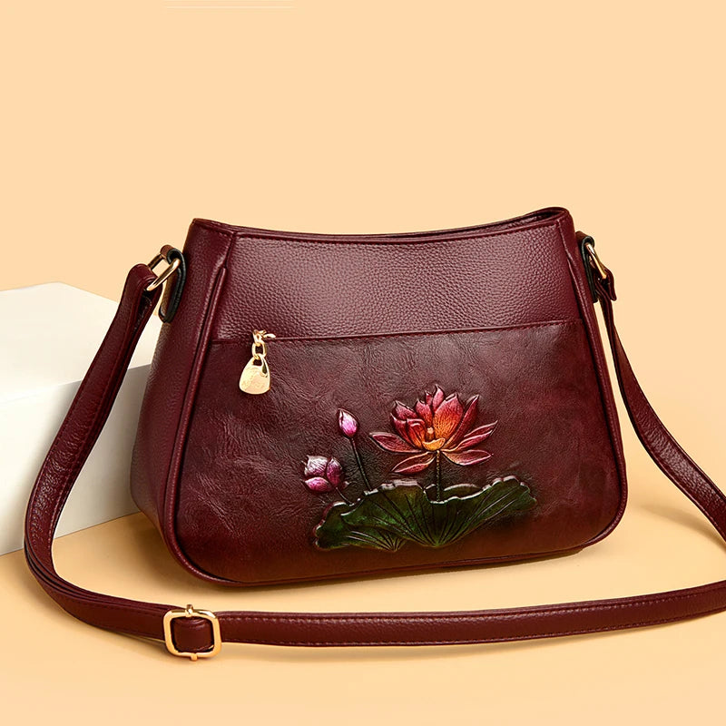Fashion Luxury Women Tote Bags Designer Flower PU Leather Shoulder Crossbody Bag