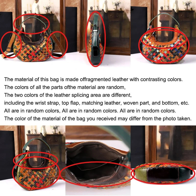 High-end leather retro hand-stitched woven crossbody bag