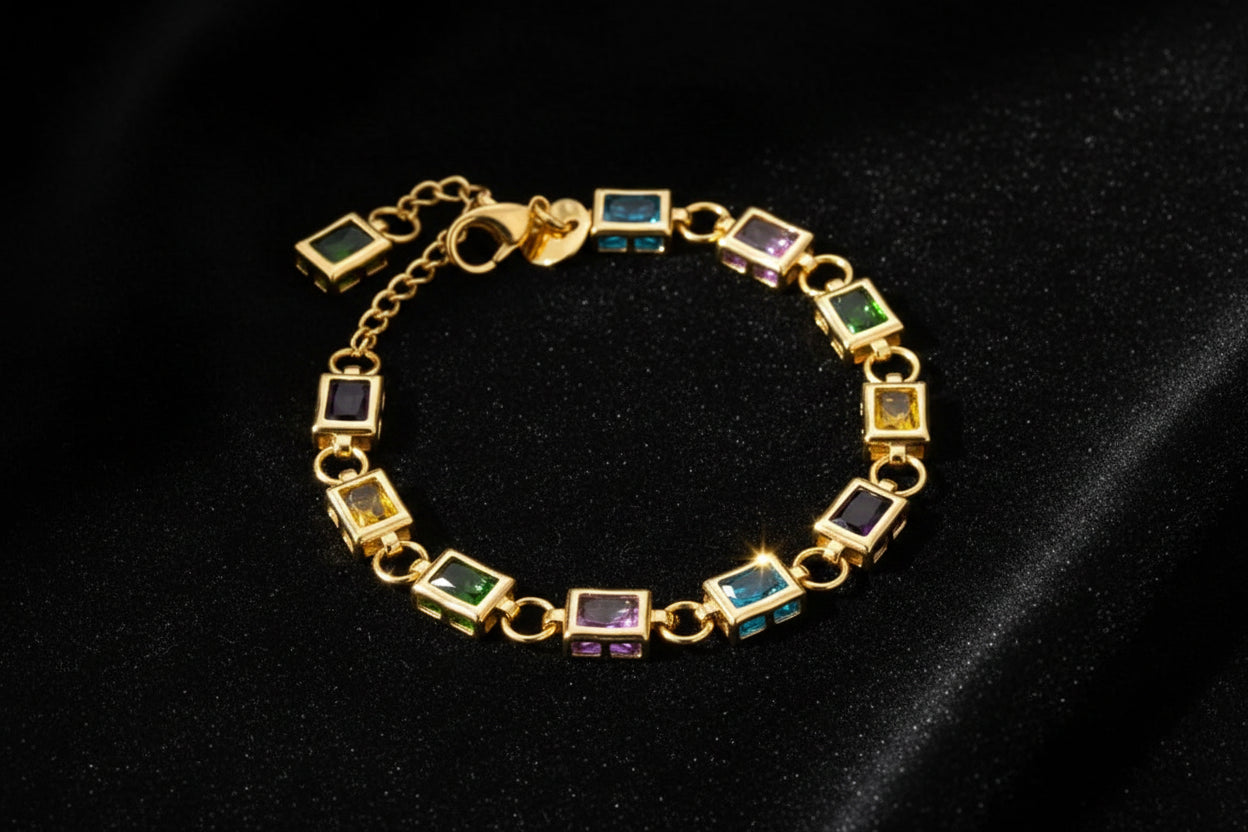 Stylish 925 Sterling Silver 18K Gold Plated 8-inch CZ Bracelet