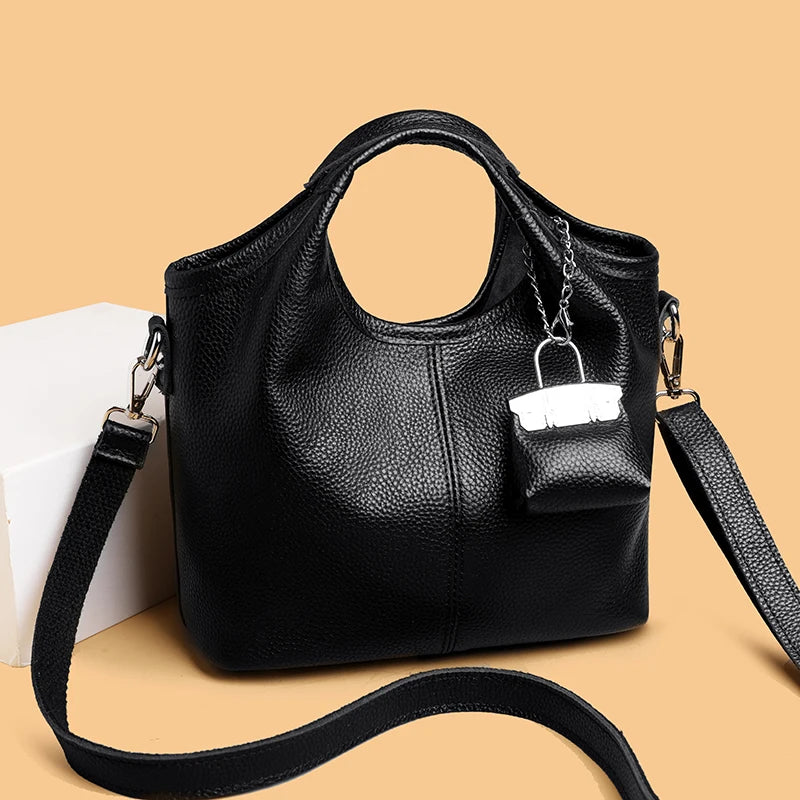 100% Cowhide Bag Casual Women Hobos Handbags Bucket Bags