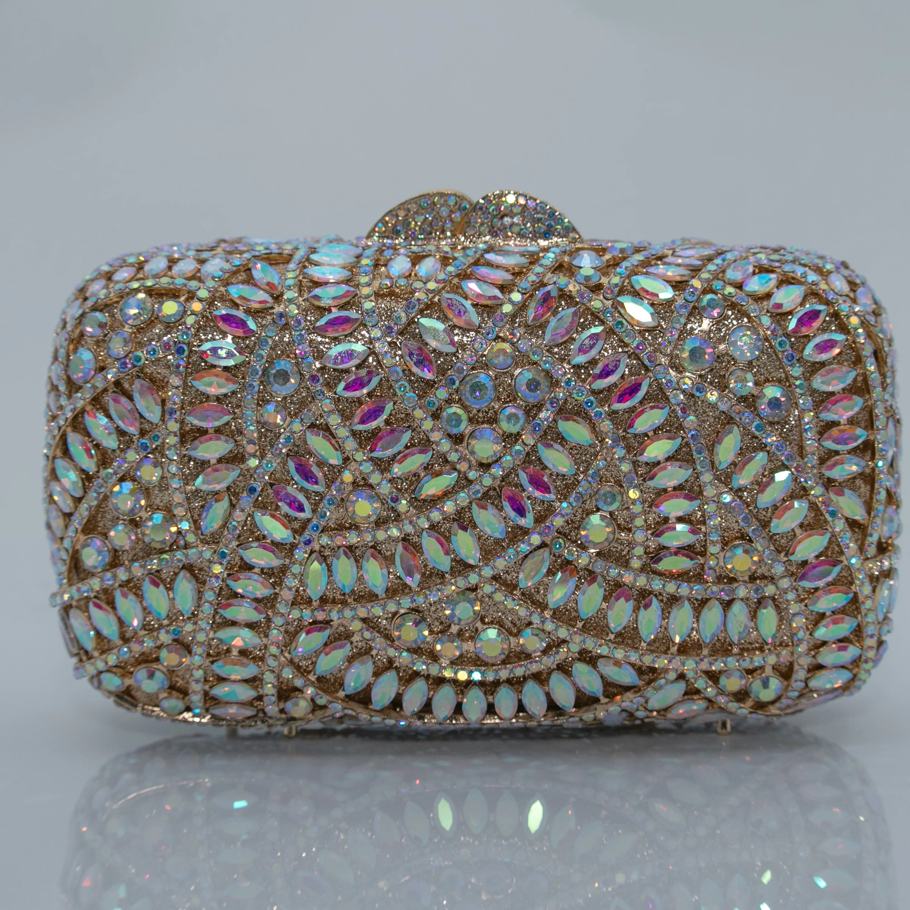 Blue Crystal Interwoven Rhinestone Hard Shell Evening Bag