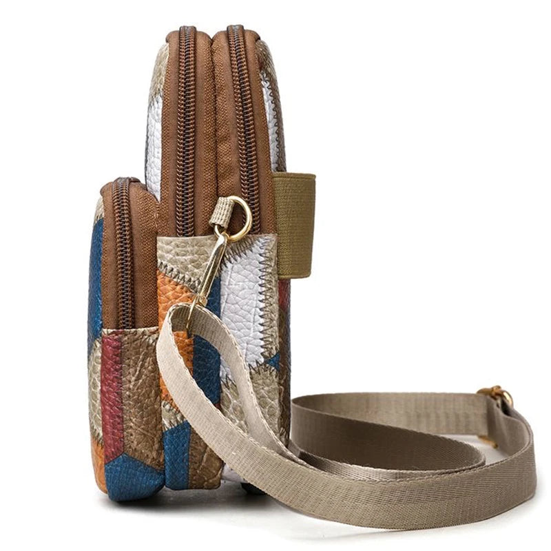 Trendy Diamond Pattern Patchwork Shoulder Bag Women's Multi-zipper Casual Crossbody