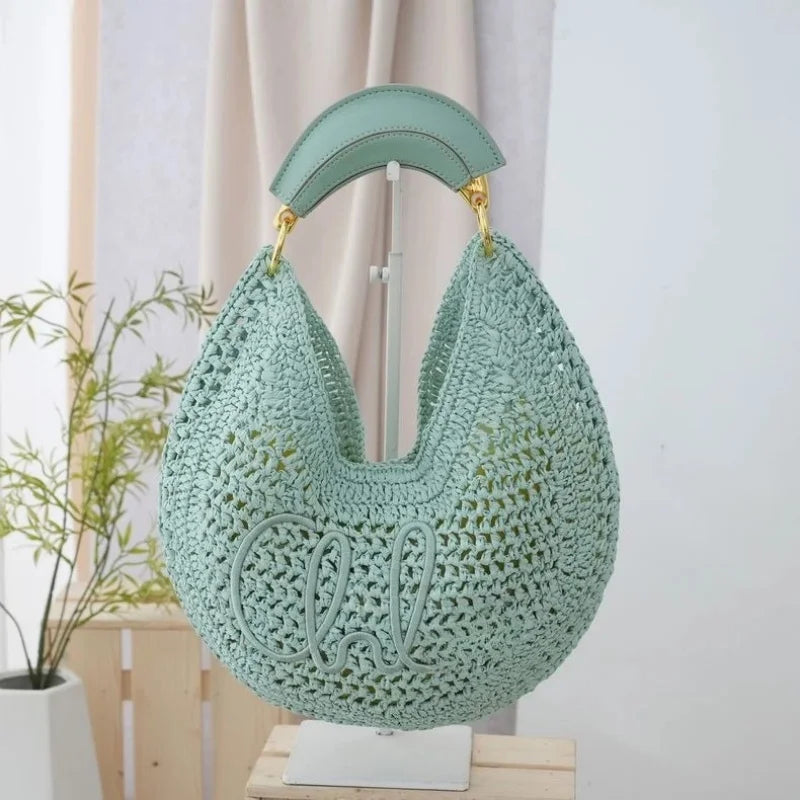 Straw Woven Crescent Hollow Design Large Capacity Bag