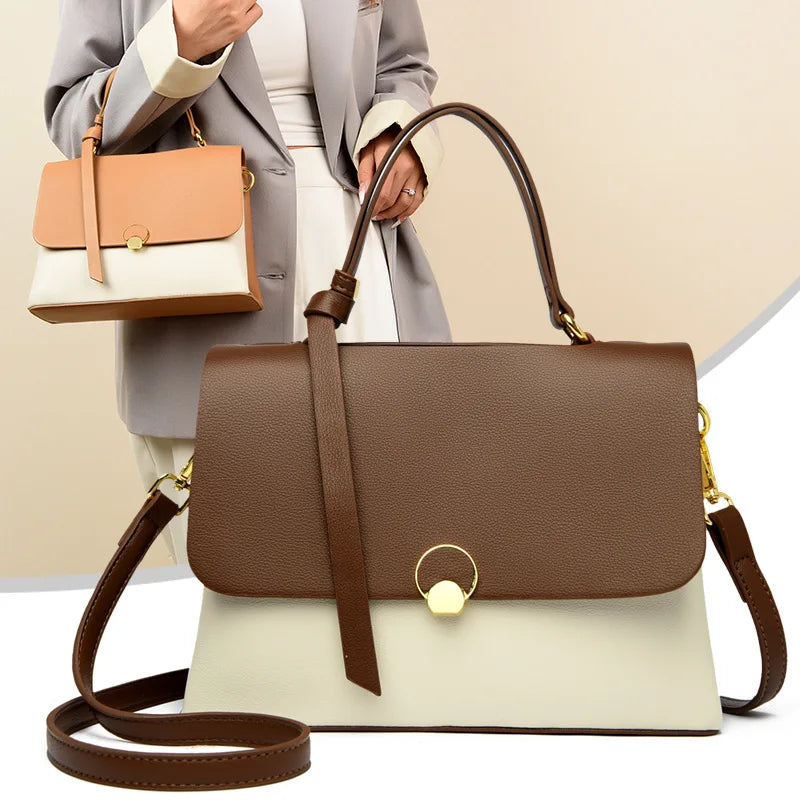 Fashionable High-End Versatile Casual Bag Trendy Textured Color-Blocked Handbag
