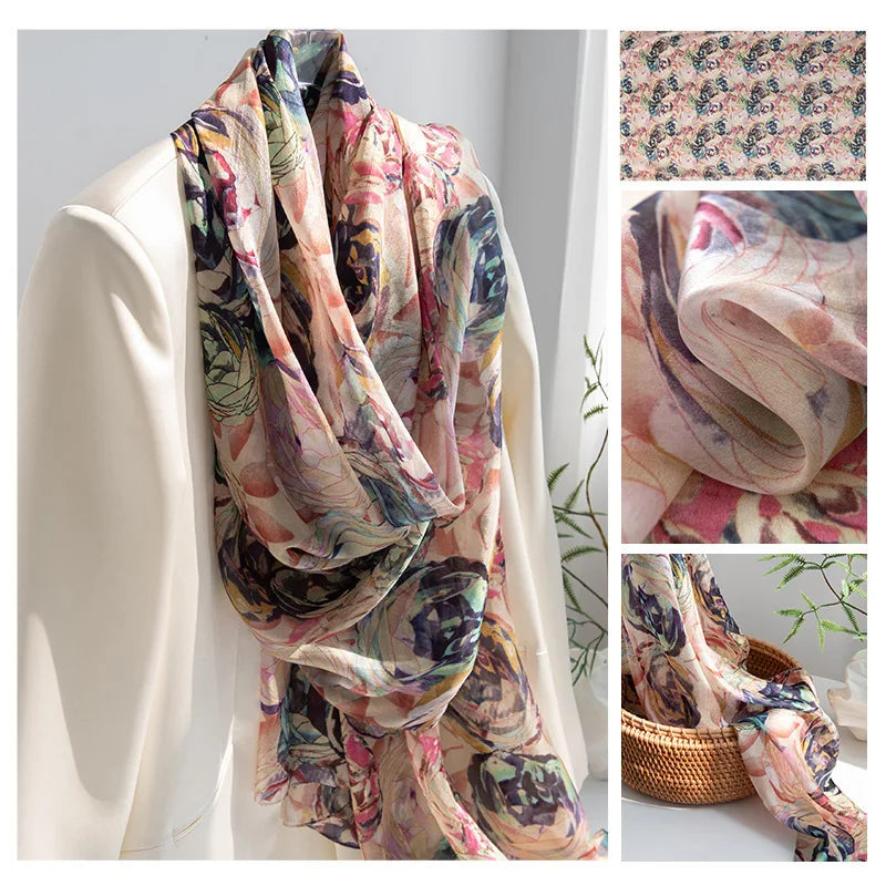 Luxury 100% Mulberry Silk Scarf Thin Breathable Shawl