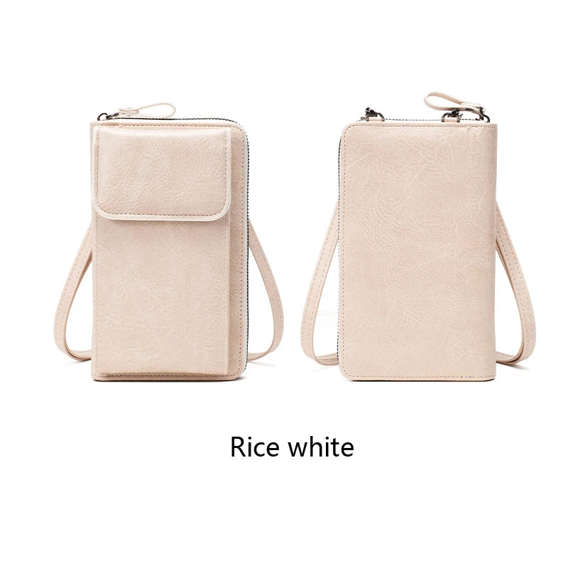 Multi functional retro style PU leather crossbody bag fashionable solid color phone bag
