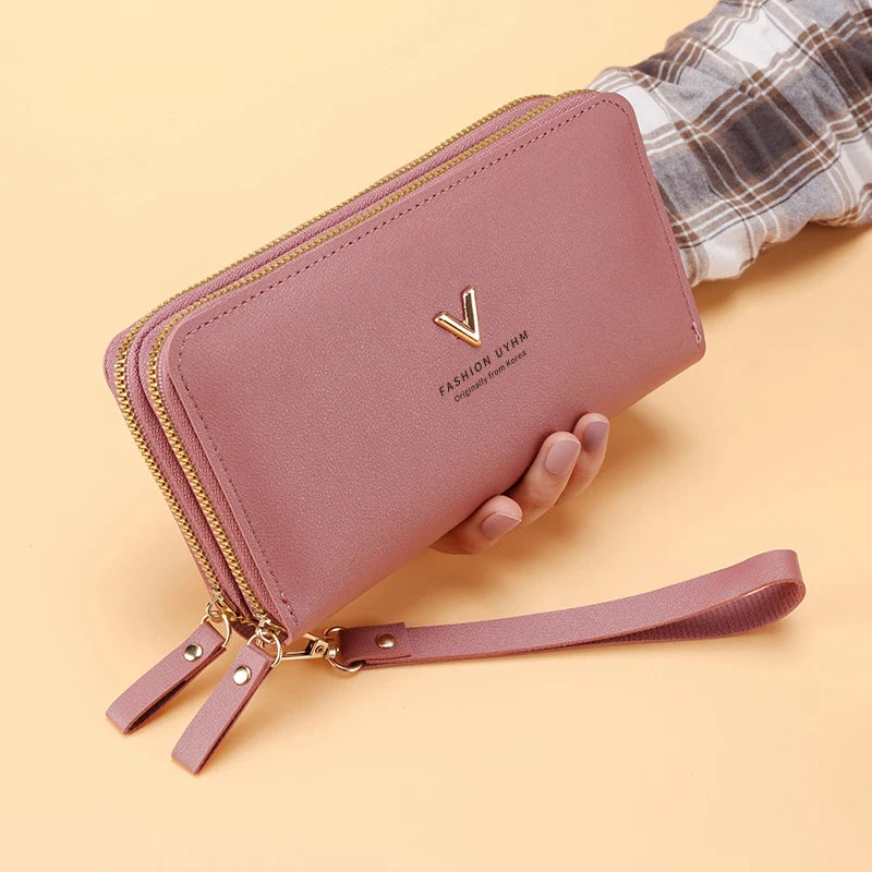 Double zipper clutch wallet long stylish large-capacity
