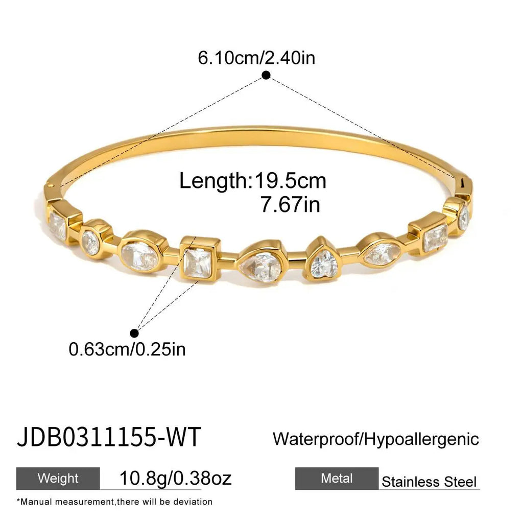 Zircon Inlay Bracelet 18K Gold Plated Stainless Steel Jewelry