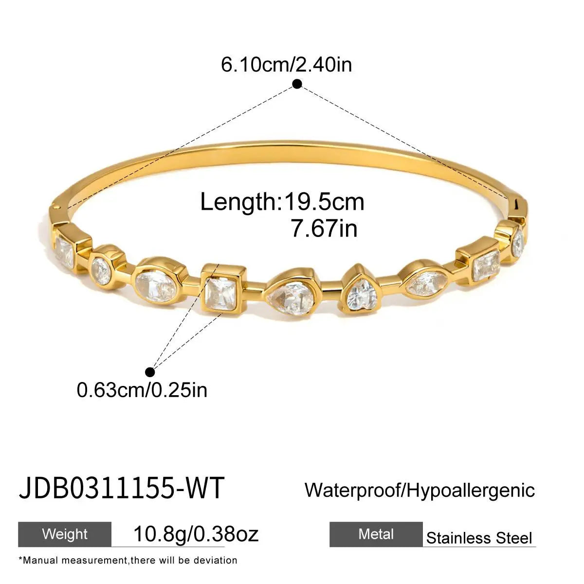 Zircon Inlay Bracelet 18K Gold Plated Stainless Steel Jewelry