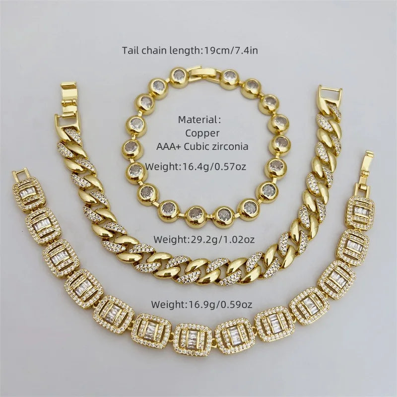 Fashionable Multi Style Copper Plated 18K Gold Zircon Bracelet