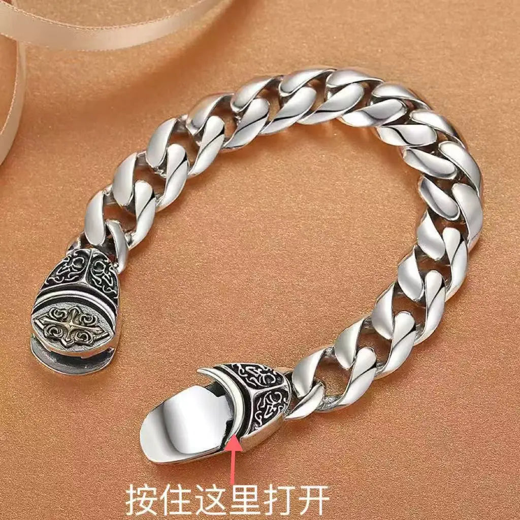 Cuban Link Bracelet Cross Design Vintage Gold Plated Jewelry
