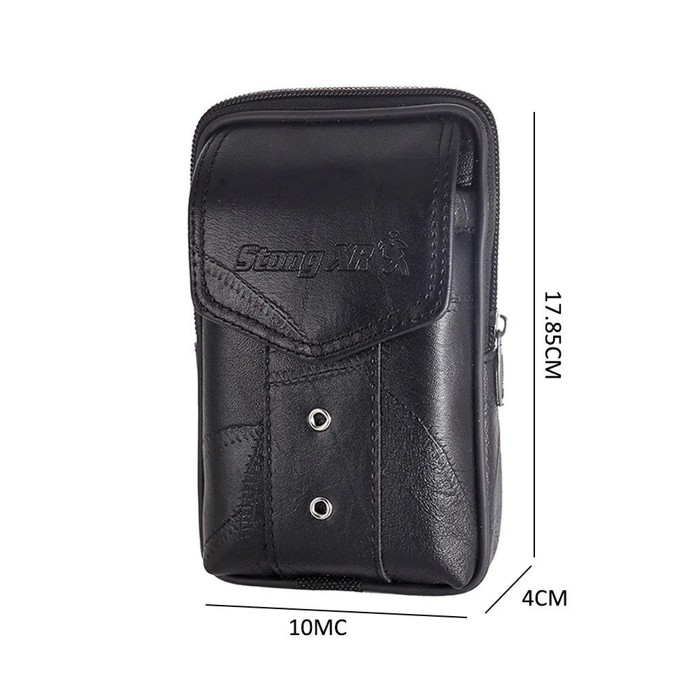 Genuine Leather Waist Packs Men Classic Texture Phone Belt