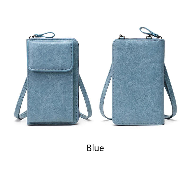 Multi functional retro style PU leather crossbody bag fashionable solid color phone bag