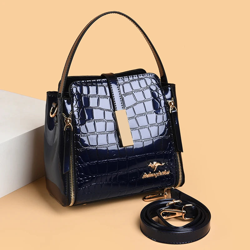 Fashion Handbag High Quality Crocodile Pattern Patent Leather