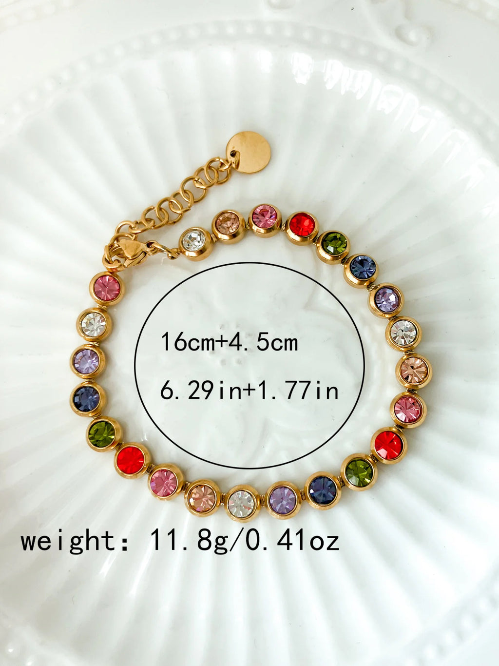 Exquisite Colorful Cubic Zirconia Luxury Bracelet Stainless Steel  Jewelry
