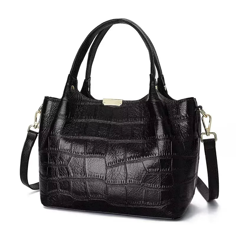 High-quality cowhide handbag crocodile pattern with large capacity