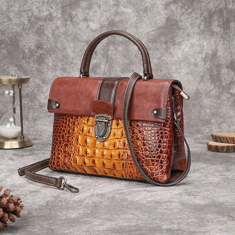 Retro Alligator Pattern Luxury Handbag Genuine Leather Bag
