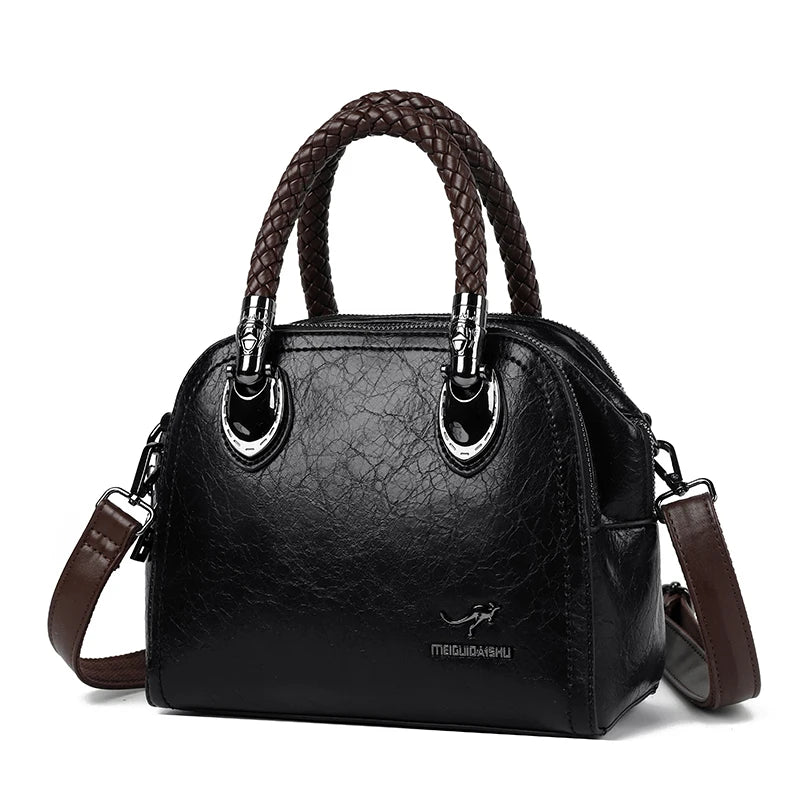 Retro Crossbody High Quality Leather Handbags Hand-woven Handle Luxury Design