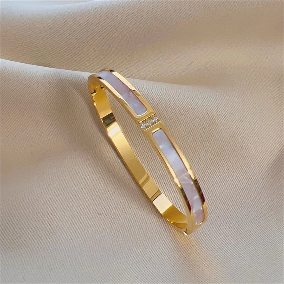 5/1pcs Sparkling Zirconia Inlaid Stainless Steel Bracelet