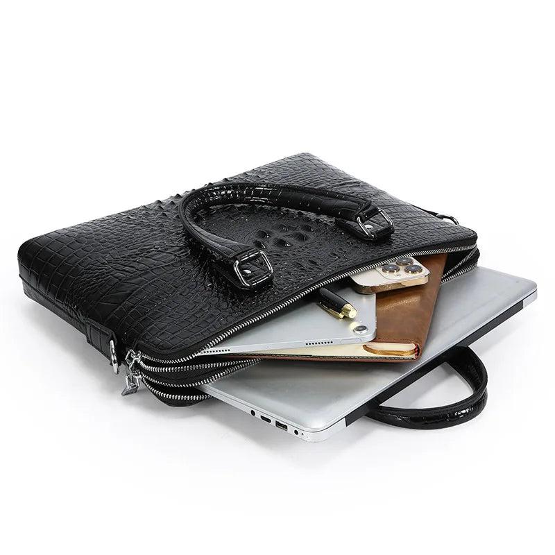 Crocodile Grain Laptop Bags Genuine Leather Men's Briefcase