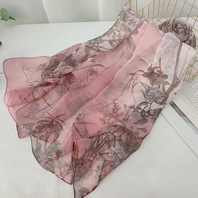 Women Elegant Chiffon Silk Scarves Fashion Versatile Flower Wraps Thin Scarf