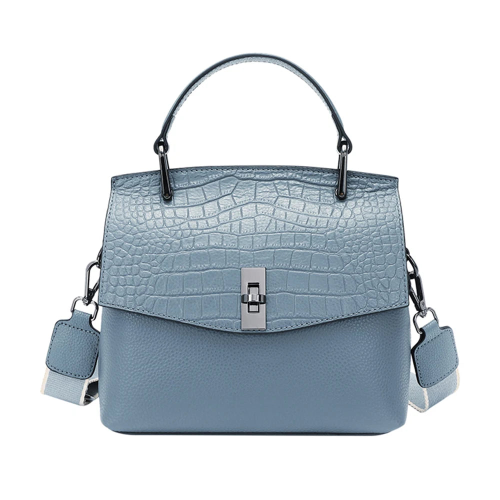 Zency Genuine Leather Women's Handbag Stone Vintage Tote Bag Luxury Brand Female Crossbody Spring Fashion Lady Shoulder Satchel