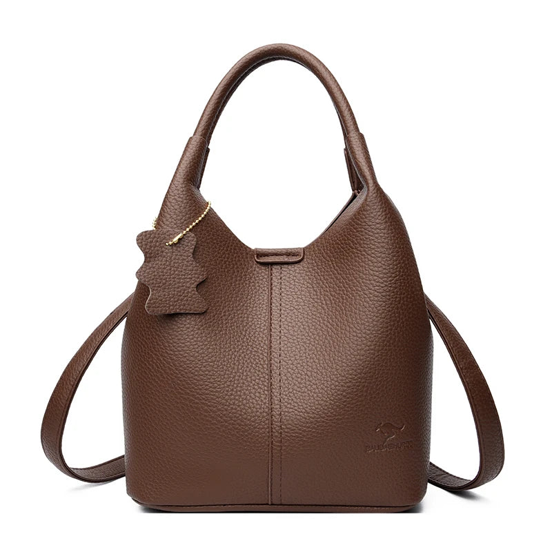 Genuine Brand Soft Pu Leather Women Bucket Bag High Quality Tote Handbag