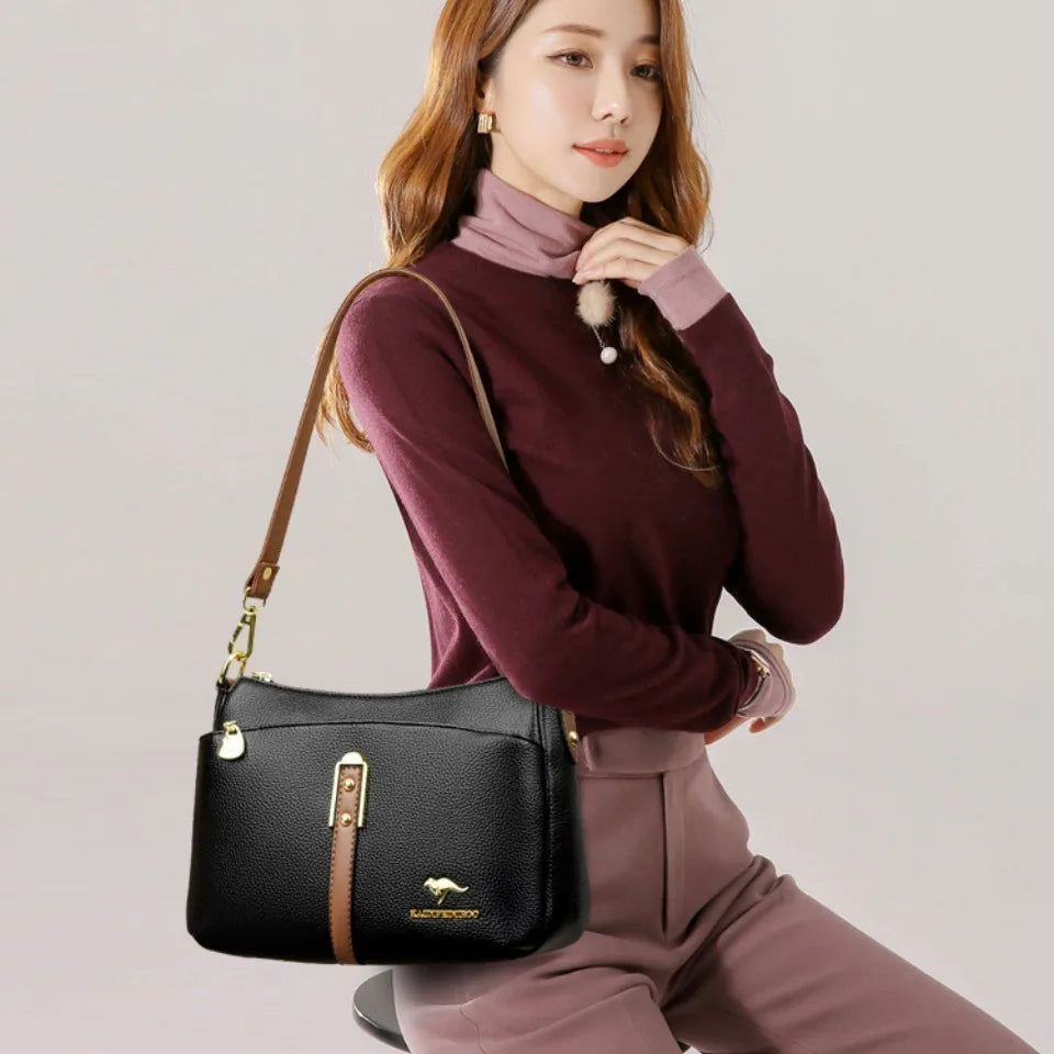 Brand Design Three Layers Fashion Shoulder Messenger Bag Luxury Soft Leather Sac