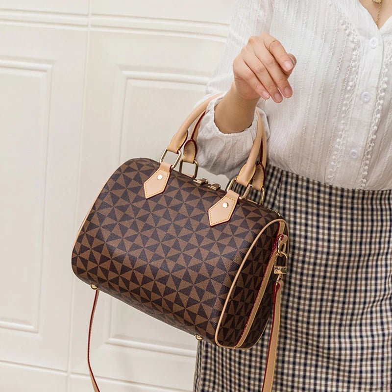 Women's Boston Pillow Bag Simple Versatile Crossbody Bag Flower Handbag