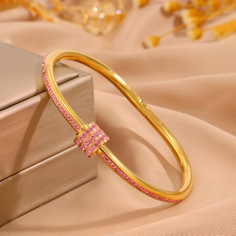 5/1pcs Sparkling Zirconia Inlaid Stainless Steel Bracelet