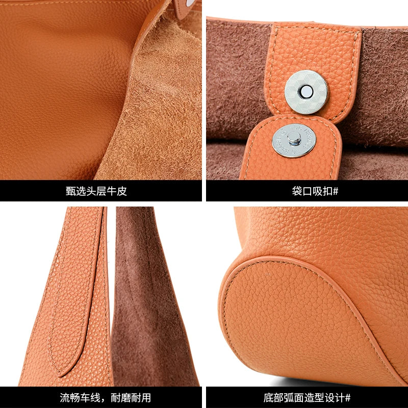 Genuine Cowhide Leather Slouchy Hobo Shoulder Tote Bag