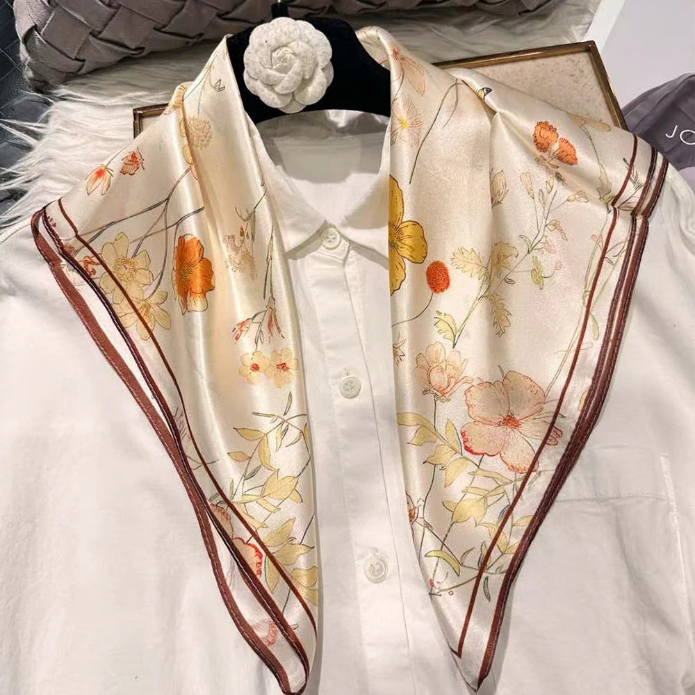100% Silk Small Square Scarf Neckerchief for Women