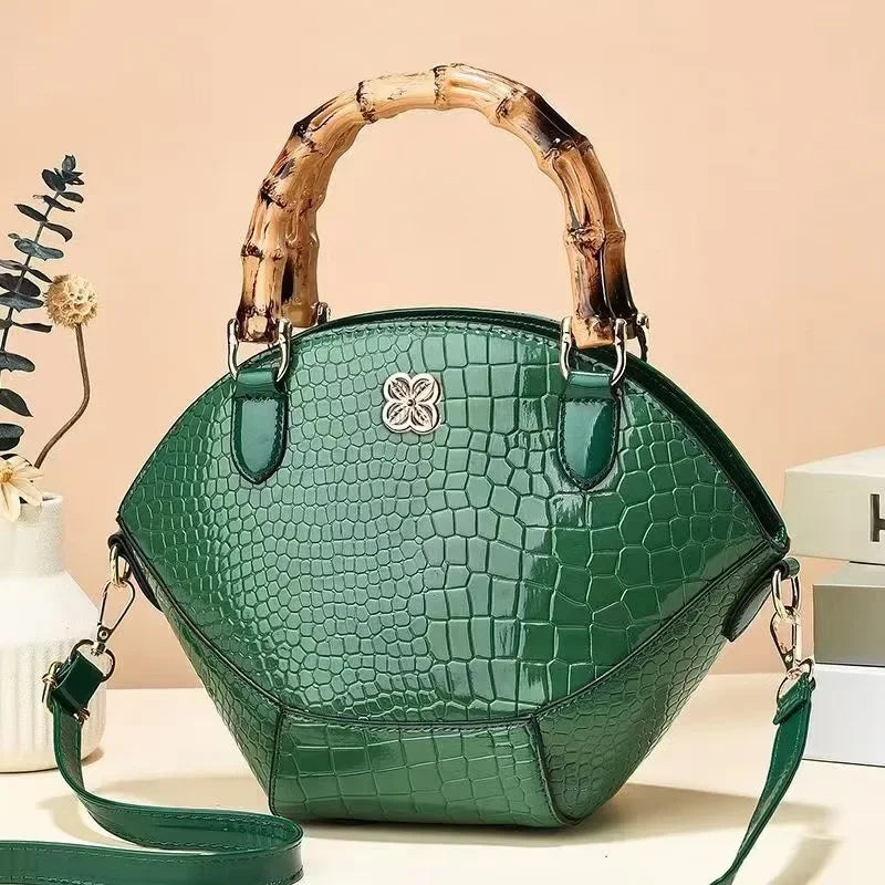 Fashionable Bag Texture Retro Bamboo Handbag Niche Creative Stone Pattern Leather Bag