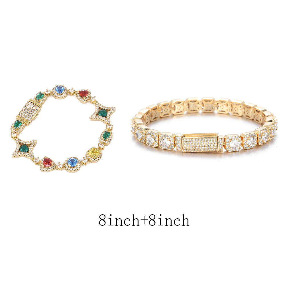 Iced Out Colorful Star Chain With Tennis Bracelet