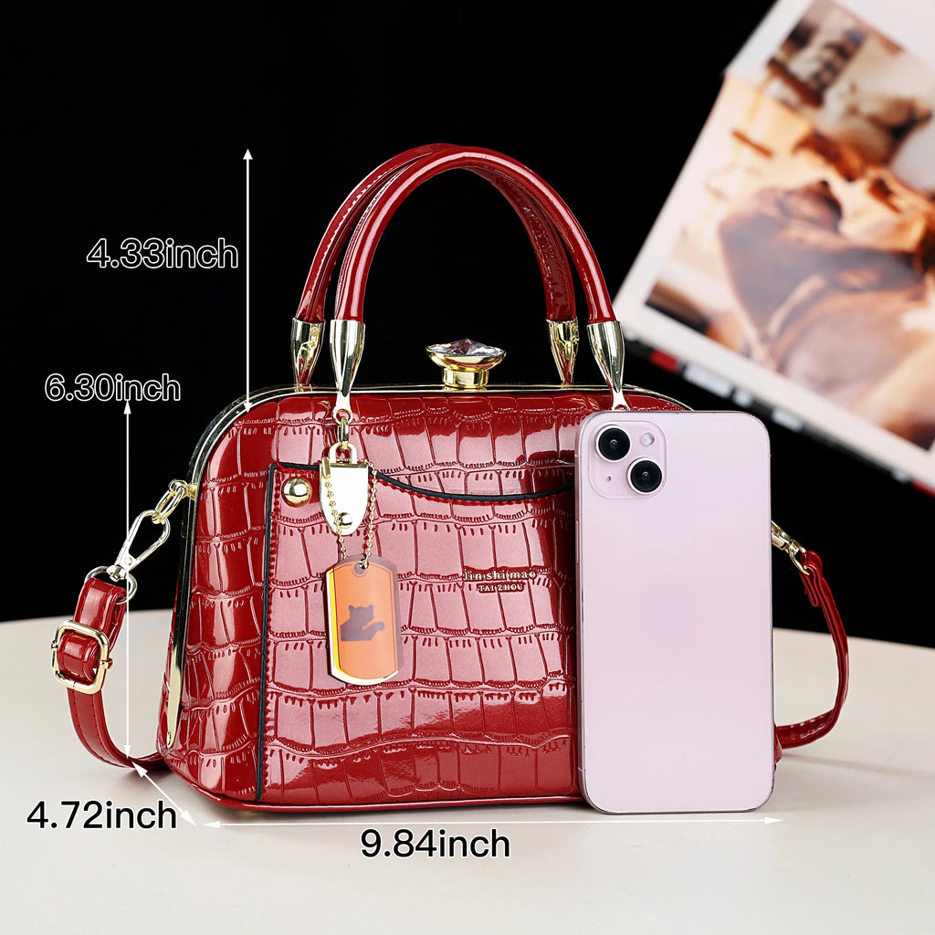 Luxury Crocodile Embossed Shell PU Leather Satchel Bag