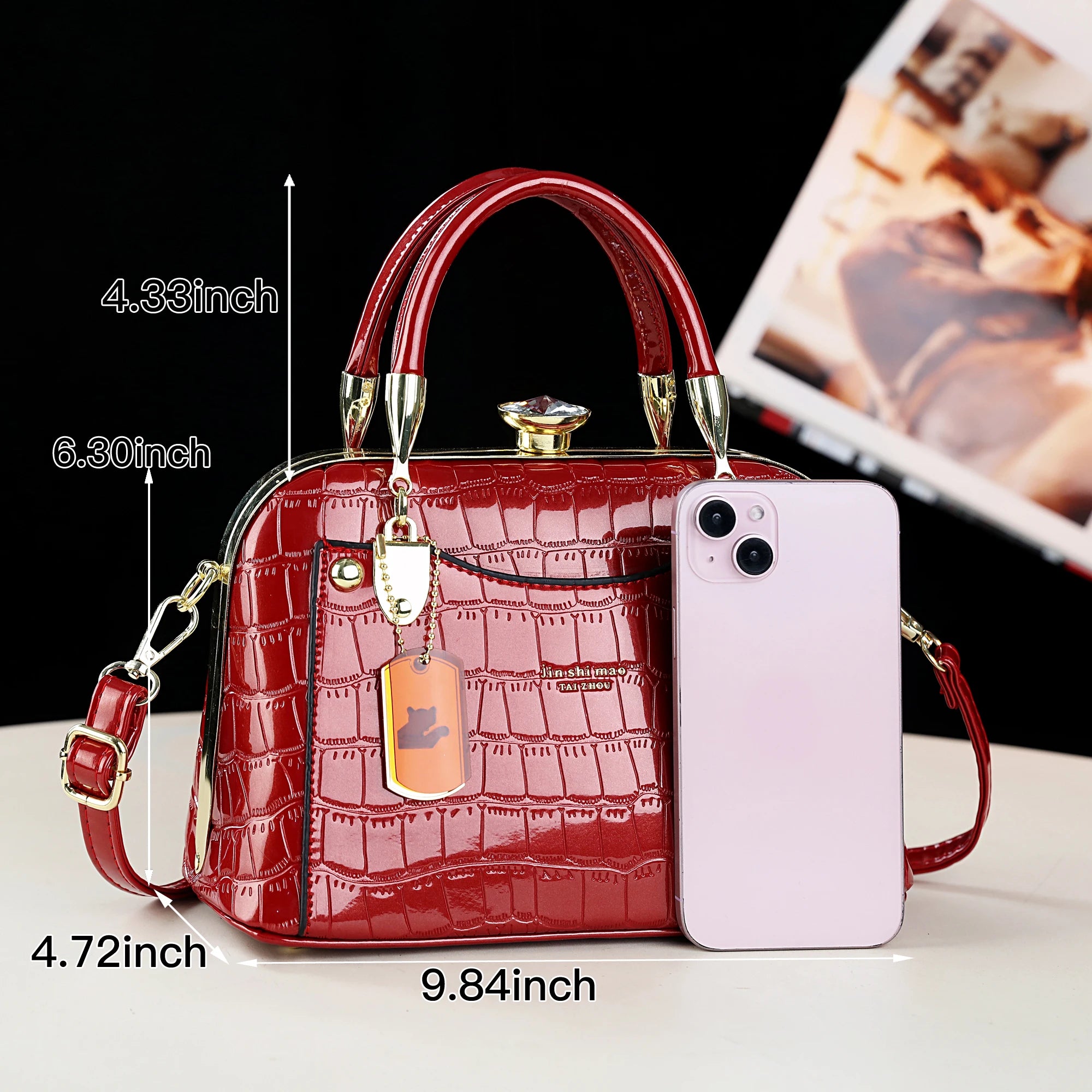 Luxury Crocodile Embossed Shell PU Leather Satchel Bag