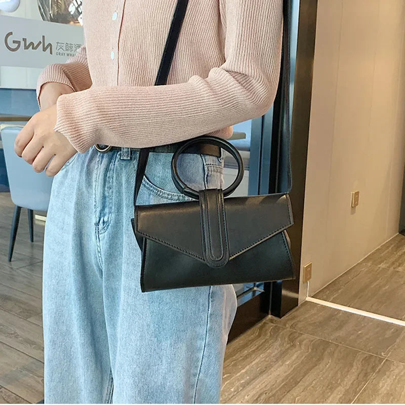 PU Leather Solid Color Clutch Ladies Diagonal Bag Hand Bag Women's Fashion