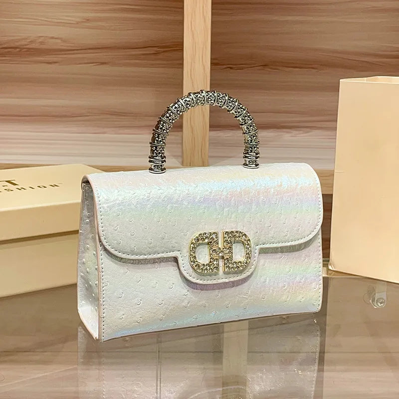Ostrich pattern underarm handbag light luxury diamond-encrusted elegant crossbody bag