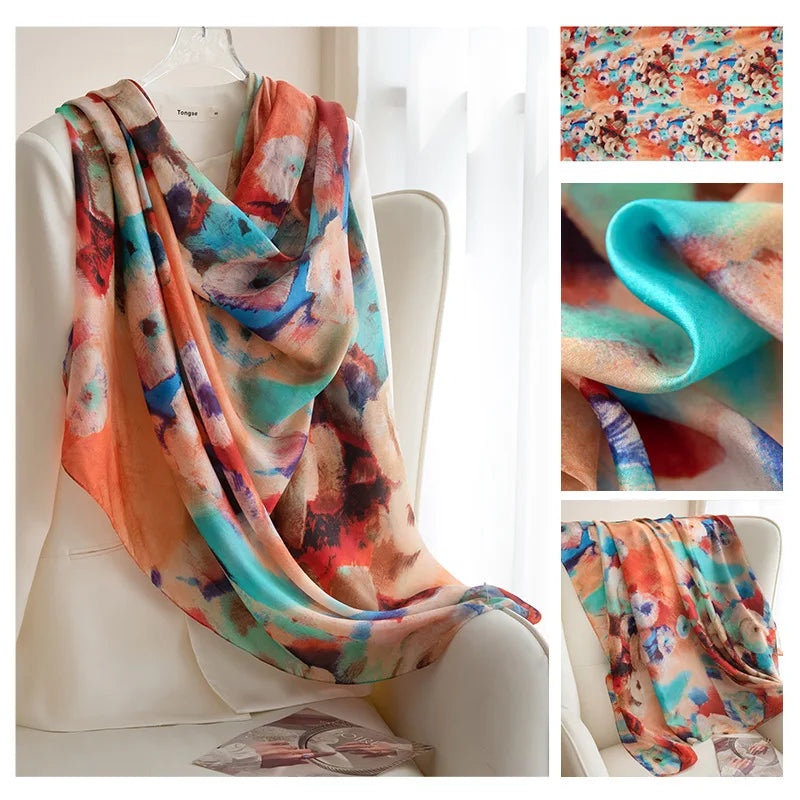 Luxury 100% Mulberry Silk Scarf Thin Breathable Shawl