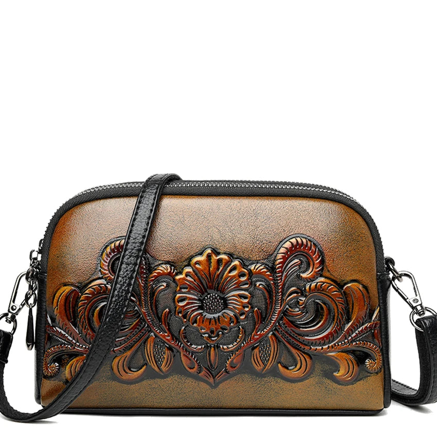 Designer Wrist Bag Women Relief Shoulder Bag Retro Small Fashionable Mommy Phone Pocket High-quality Leather Crossbody Purse