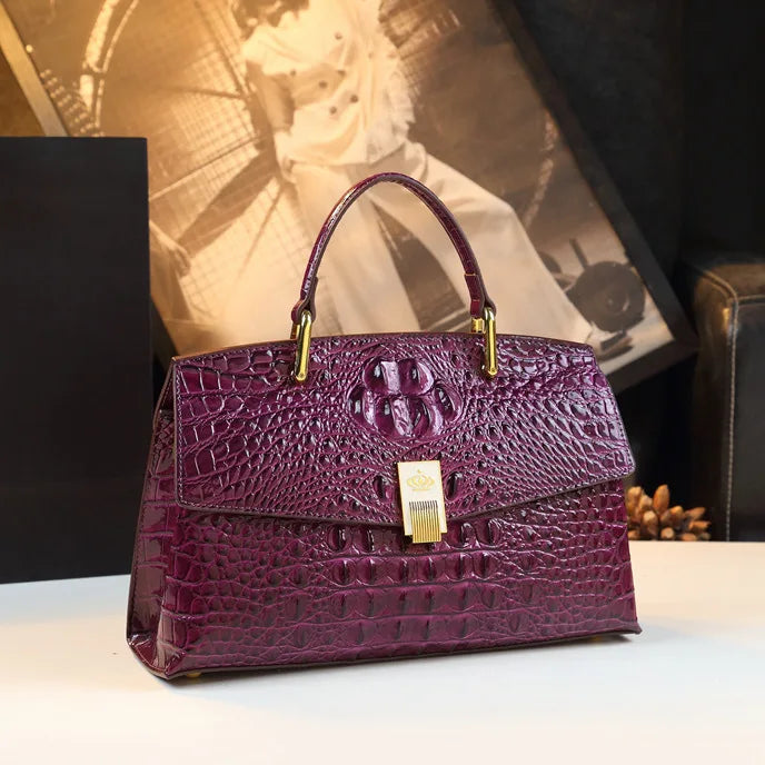 Luxury Design Cowhide High Quality Crocodile Print Handbag