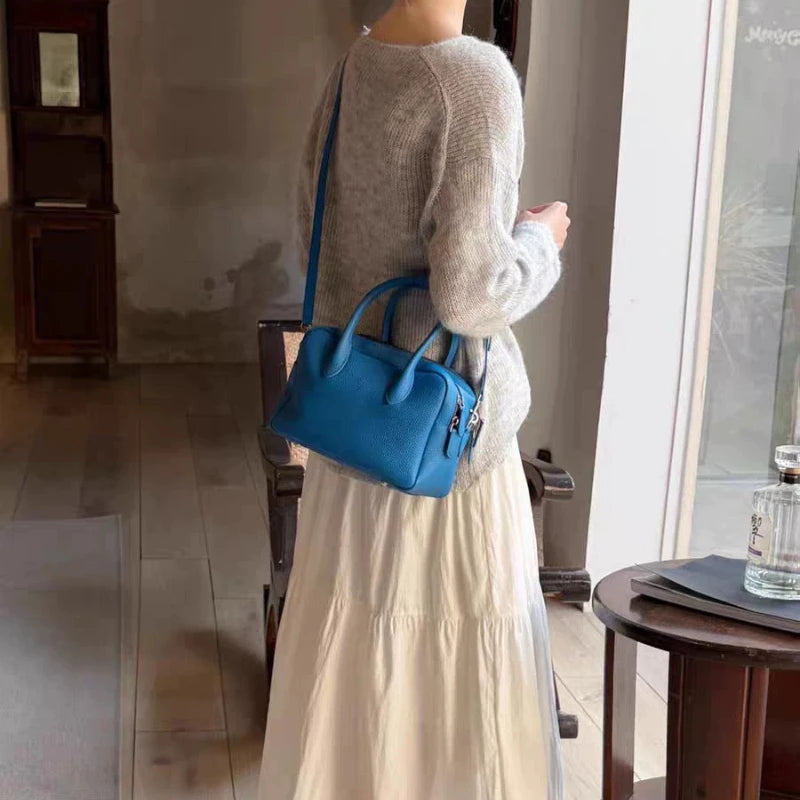 Litchi Texture Bowling Bag Commuter Versatile Single Shoulder Slant Cross Bag for Women