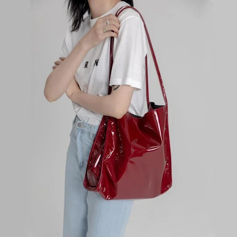 Fashion Patent Leather Women Shoulder Bags Vintage Female Casual Tote Handbags