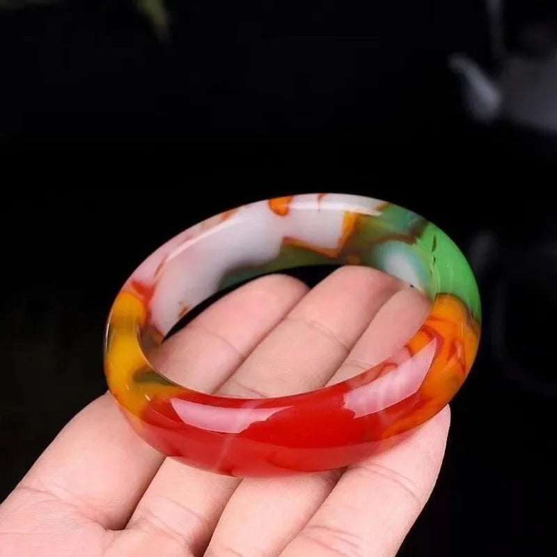 Natural Color Hand Carved Wide Jade Bracelet