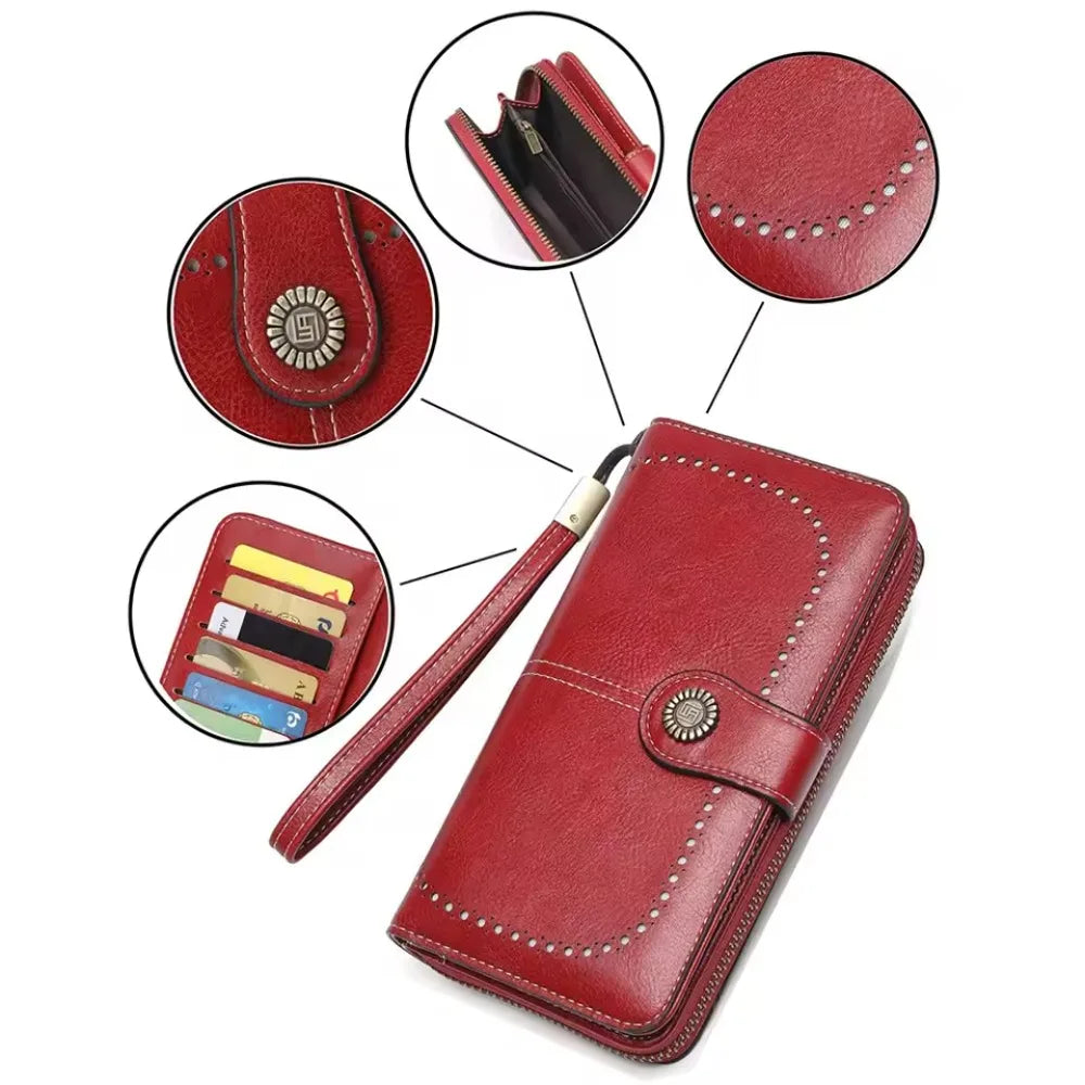 High Quality Anti-theft Leather Wallets Long Zipper Clutch