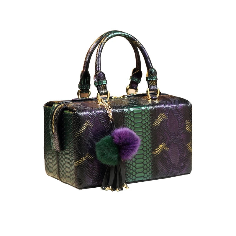 Luxury Fashion Genuine Leather Handbag Serpentine Design