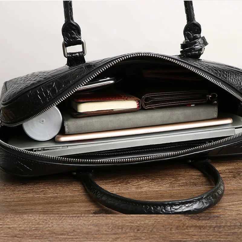 Luxury Alligator Pattern Genuine Leather Business Briefcase Male Shoulder Bag