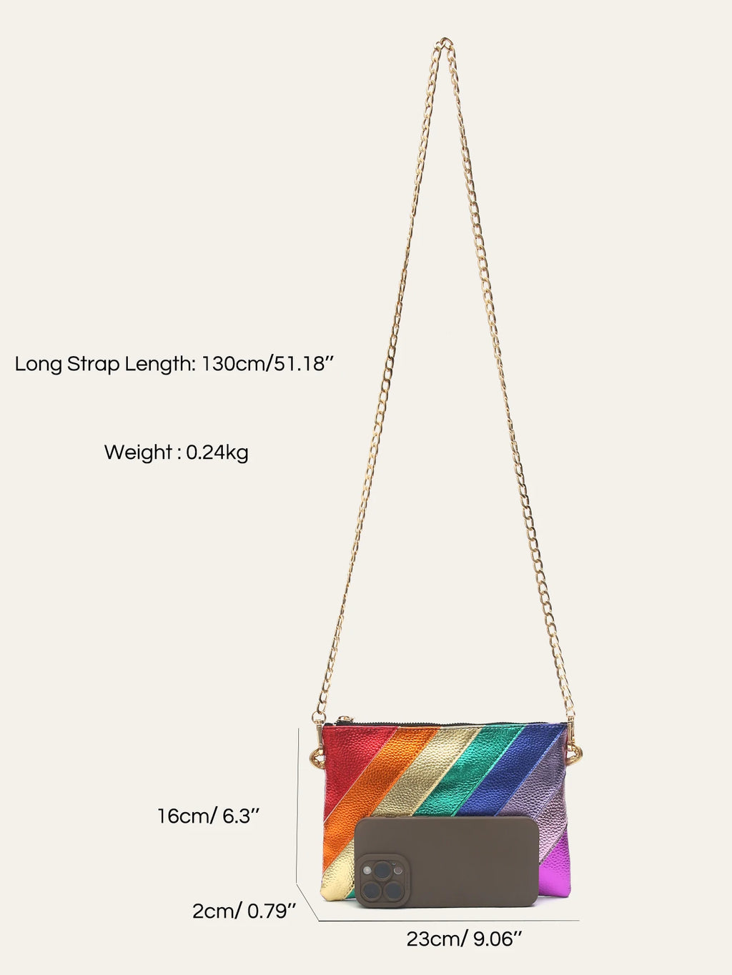 Metallic Color Stripes PU Leather Handbag Women's Square Clutch