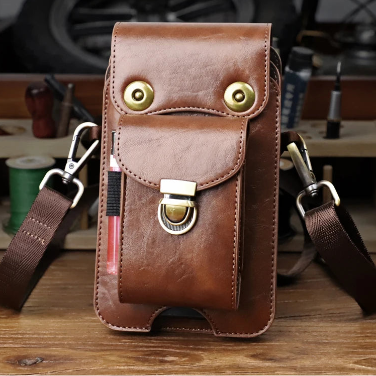 Men's Cowhide Leather Shoulder Crossbody Phone Bag