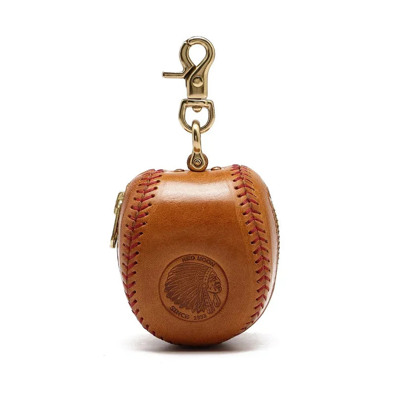 Handmade Leather Baseball Key Holder Bag Earphone Case Coin Purse